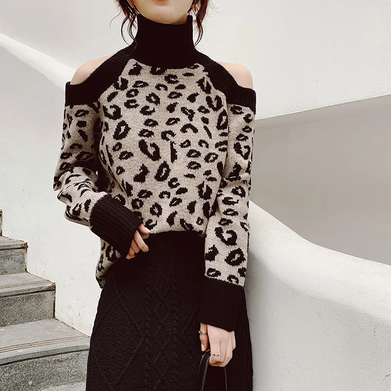 SHENGPALAE 2020 New Fashion Autumn Winter Sweater Women Shoulder Hollow Leopard Print Loose Casual Pullover Female Trendy A836 | Женская