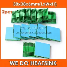  WE DO HEATSINK 2pcs DIY 38x38x6mm Cooling Radiator Green Aluminum Heat Sink for South / North Bridge Chipset With Thermal Tapes 