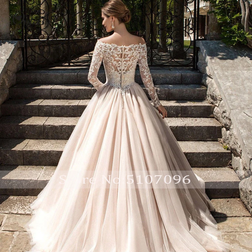 Optcely Robe De Mariee элегантное ТРАПЕЦИЕВИДНОЕ свадебное платье принцессы с вырезом лодочкой, сексуальное свадебное платье с глубоким v-образным вырезом и длинным рукавом, платья с аппликацией