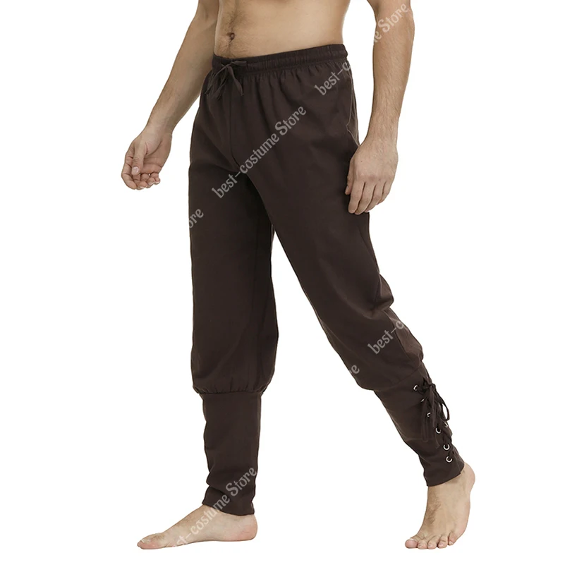 Medieval Pants for Men Pirate Viking Costume Pants Plus Size Trousers Pirate Cosplay Costume With Drawstrings