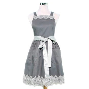 

Adjustable grey apron with white lesbian Bib Apron Kitchen Cooking baking apron with double pocket for Women