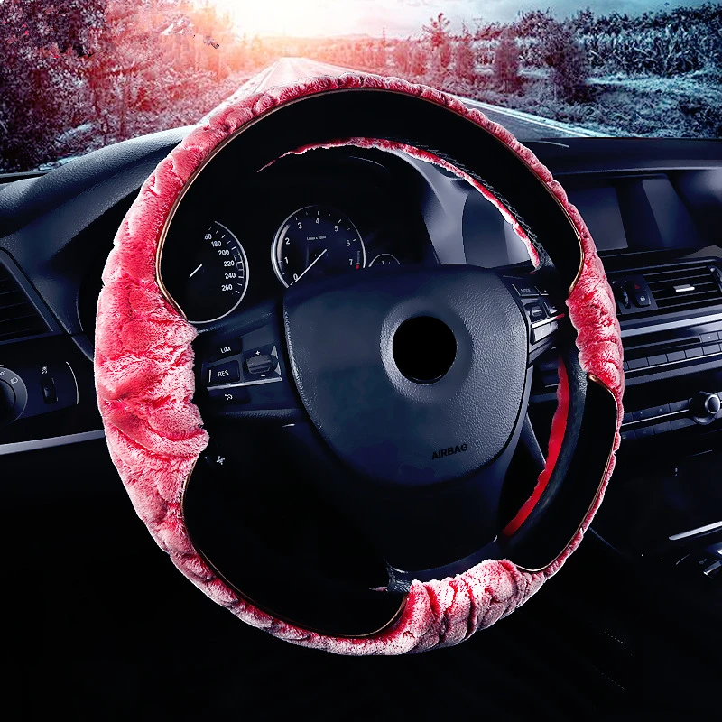 

37-38cm Universal Steering Wheel Cover Soft Plush Car Steering Wheel Cover Winter Warm Super Thick Funda Volante Coche For Girls