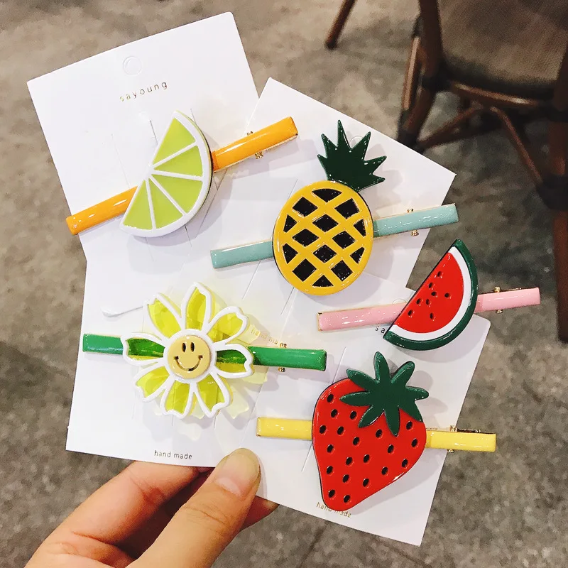 

Baby Girls Hairpins Fruit Acrylic Alloy Hair Clips Pins Strawberry Pineapple Lemon Kids Baby Barrettes Women Hair Accessories