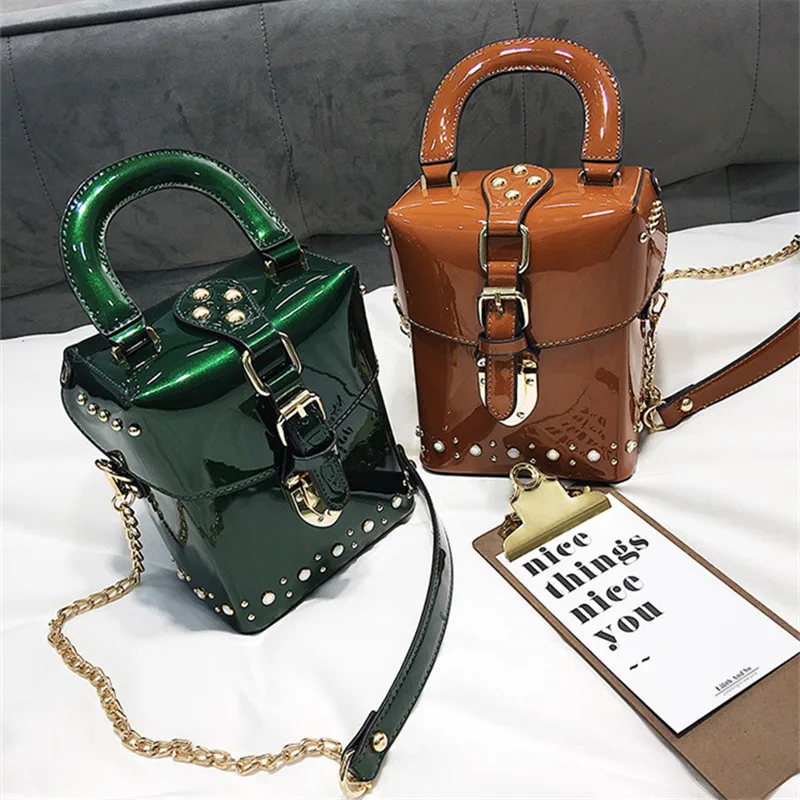 Bolsos PU Leather Crossbody Bags For Women Green rivet Shoulder Messenger Bag Lady Shopping Purses Handbags crossbody bags