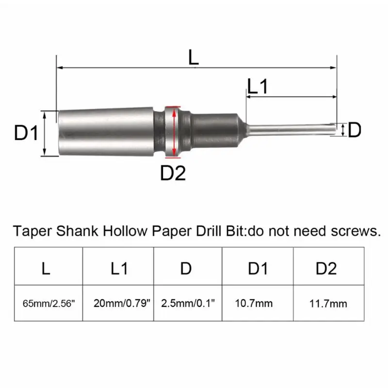 2.5MM-Cone Полое сверло для бумаги 2,5-8x65-75 мм для конического хвостовика Пробивной машины DIY бурения - Цвет: 2.5MM-Cone