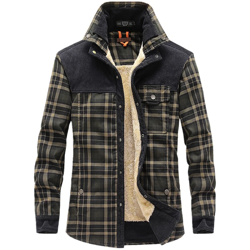 2021 Explosive New Brand Men's Winter Plaid Jackets Thick Cotton   Warm Long-sleeved Coats Clothing Europeam American Jacket Men fur parka