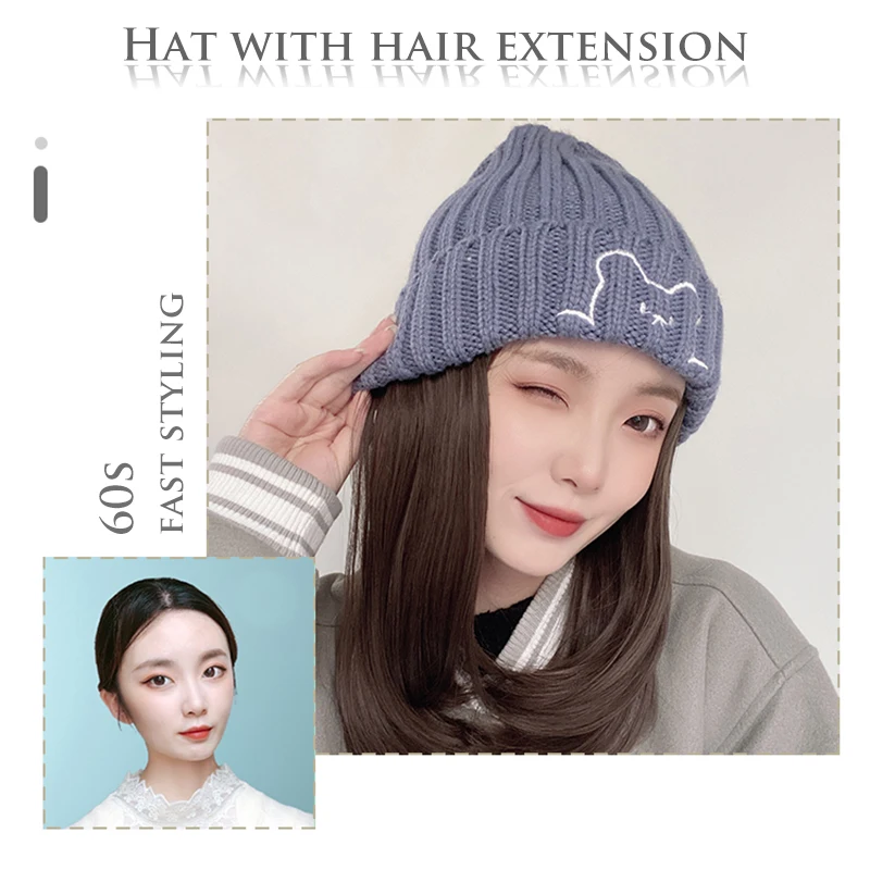Beanie Hat Synthetic Short Wig Hat With 