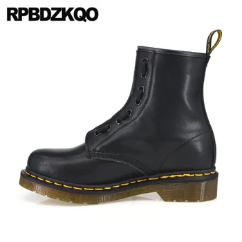 

big size military lace up booties women ankle boots 2019 round toe plus shoes combat black 10 waterproof flat 12 44 front zipper