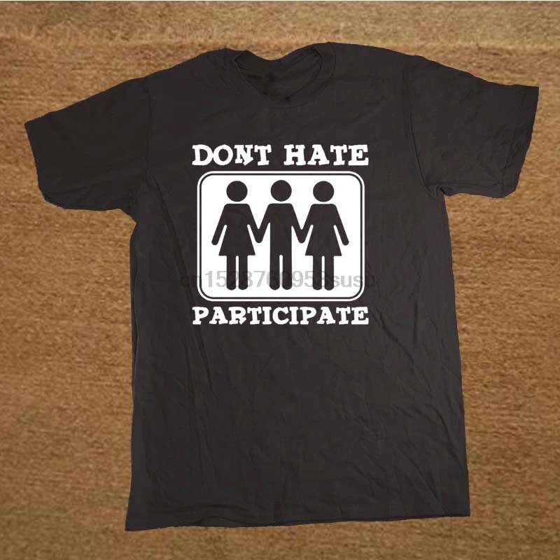 Cheap Graphic T Shirts Mens O Neck DonT Hate Participate Short Sleeve Funny Tee T Shirt
