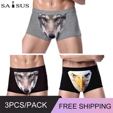 3PCS/Pack Cotton Men Boxer Briefs Homme Soft Seamless Panties with Wolf Male Plus Size Elephant Underpants XXXL XXXXL Underwear