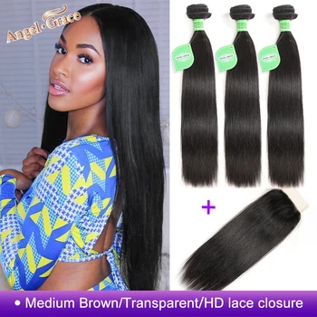 Angel Grace Hair Brazilian Straight Hair Bundles With Transparent HD Lace Closure Remy Human Hair Innrech Market.com