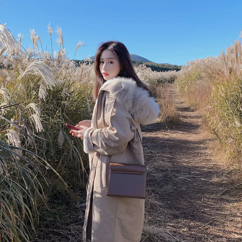 

Photo Shoot Large Fur Collar Workwear Cotton Coat Women's Winter Korean-style Mid-length Thick Loose-Fit Bf2019 New Style Cotton