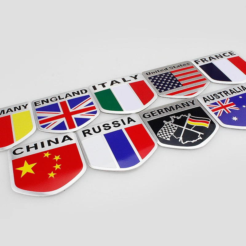 

Shield Styling Aluminum Alloy Flags Badge 1 pcs Car Stickers Motorcycles German/UK/US/Russia/Australia/France/Italy