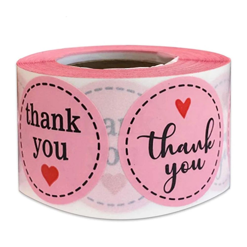 Розовая наклейка «спасибо» 1,5 дюйма 500 шт Милая посылка, этикетка для украшения и сумка для покупок, Подарочная посылка, открытка, конверт, этикетка