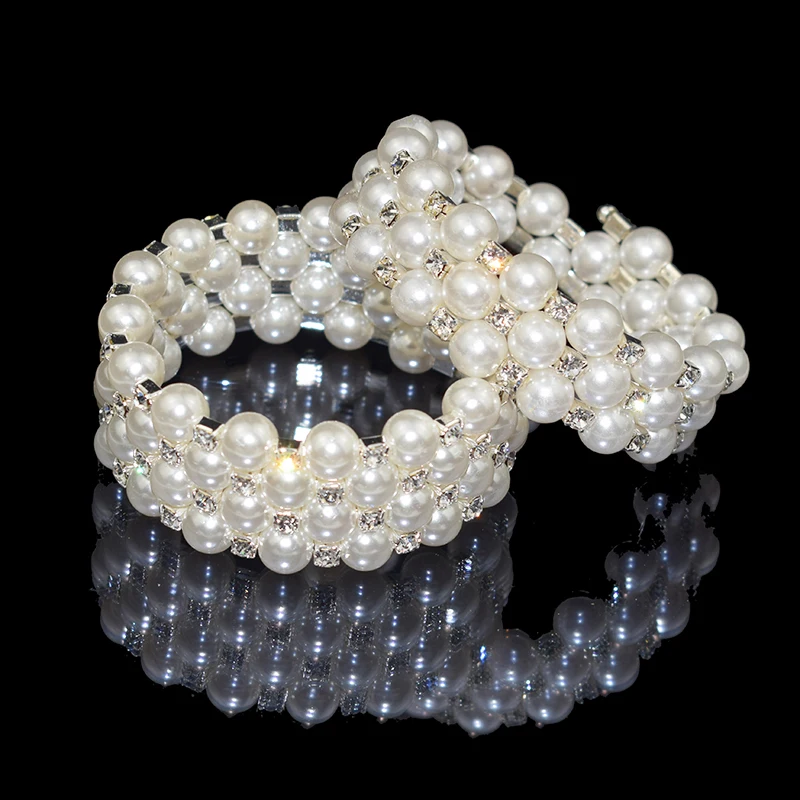 Bangle Bracelet Crystal Bracelets Elegant Crystal Pearl Bangles Gold Silver Plated Bracelet Women's Wristband Bridal Jewelry Party Gift