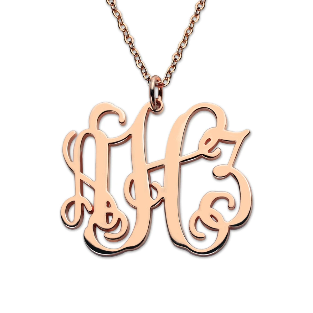 

Uonney Dropshipping Personalized Monogram Necklace Monogram Initial 3 Letters Pendant Necklace Silver Rose Gold Gift