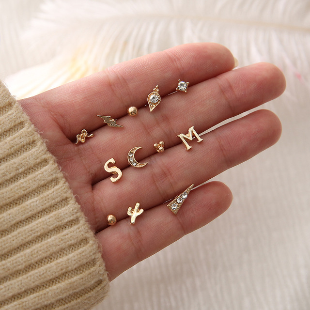 Crystal Geometric Stud Earrings For Women Stone owl Snake Moon shell Vintage Earring Girls Boho Jewelry Gift