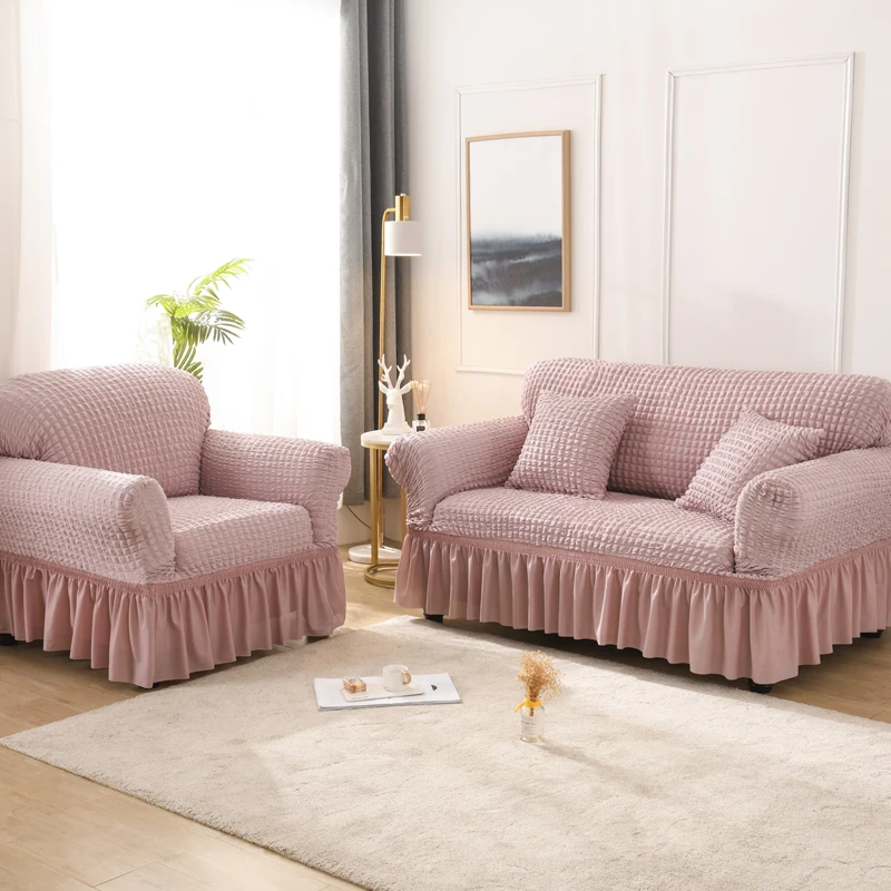 Чехлов розовый жаккардовая ткань для диванов с юбкой для Гостиная стрейч универсальный чехол для дивана мебель протектор 1/2/3/4 местный