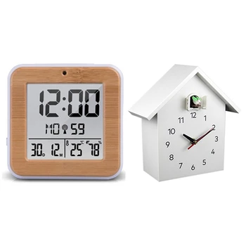 

1pcs Thermometer Hygrometer Digital Alarm Clock & 1pcs Cuckoo Quartz Wall Clock Modern Bird Hanging Watch Decoration