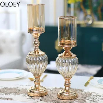 

Nordic Glass Candle Stand Retro American Candlestick Ornaments Home Table Decor Romantic Candle Holders Crystal Candelabra