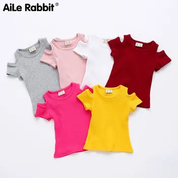 

Summer Baby Girls Candy Color Off-shoulder Short Sleeved Kids T-shirt Cotton Clothes Tops Cute New