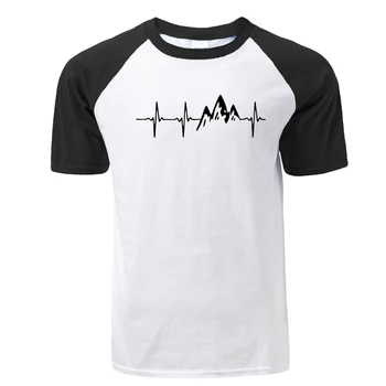

Fashion Mountains Hiking Heartbeat Print Tshirt Men Casual Cotton Raglan T Shirt Summer Funny Hip Hop Harajuku Streetwear Tops