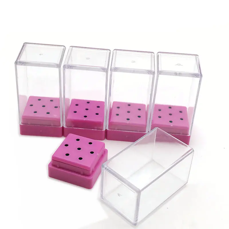 5 шт. 7 отверстий Держатель сверла для ногтей дисплей стоящий с крышкой ящик для хранения держатель зубных боров Стоматологическая коробка для хранения - Color: pink