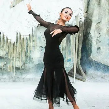 

New Latin Dance Dress Black Milk Fiber Flapper Dress Ladies Backless Dance Wear for Ballroom Salsa Rumba Dancing Costume