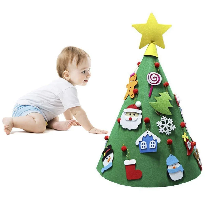 

Handmade DIY Felt Christmas Tree Set With Glitter Coated Ornaments Christmas Decorations