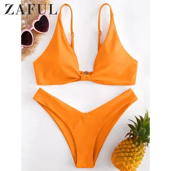 

ZAFUL High Leg Knot Bikini Set Knotted Low Rise Cami Bikini Set High Cut Slip Bikini Padded Bikini Two Pieces Swimsuit 2020Beach