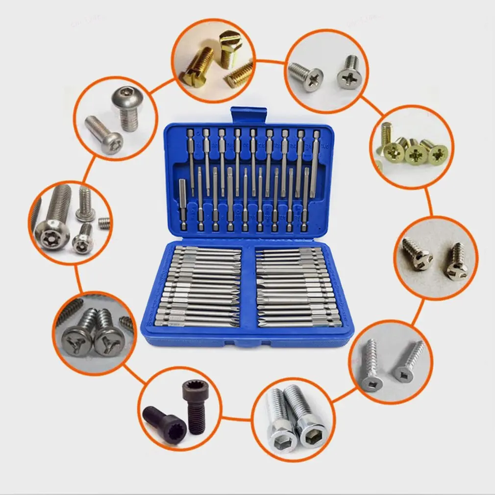 

50Pcs 75mm Long Quick Release Cr-V Screwdriver Bit Set Torx Star Hex Pozi Phillips Slotted Screwdriver Hand Tool Kit