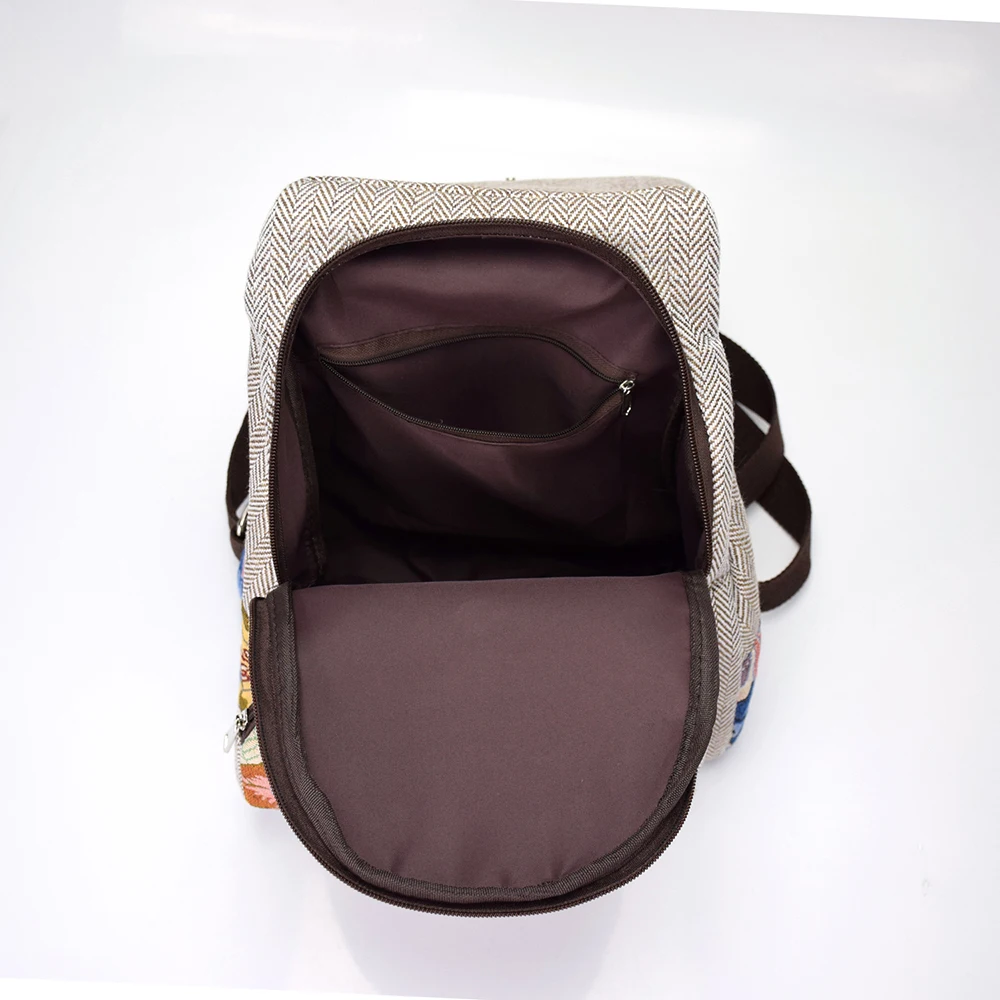 Veowalk Light Grey Women's Small Canvas Backpacks, Ladies Floral Embroidered Rucksacks Woman Back Bag Handmade Back Pack 5