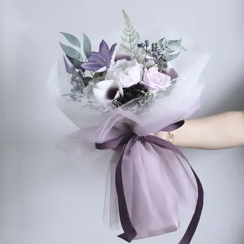 

20pcs/lot Swan Lake High-grade Flower Wrapping Mesh with Bownot Ribbon Korean Floral Bouquet Packaging Yarn Gauze