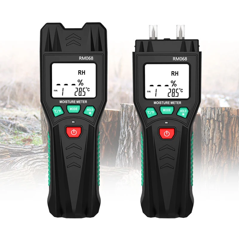 

RICHMETERS Digital Moisture Meter Pin Type Humidity Temperature Wood Tile Building Construction Moisture LCD Display Backlight