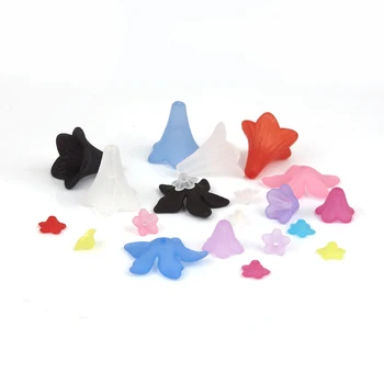 

8Seasons Frosted Acrylic Beads Lucite Lily Flower At Random And White/Black Color DIY Making Earrings Jewelry Findings,50-800PCs