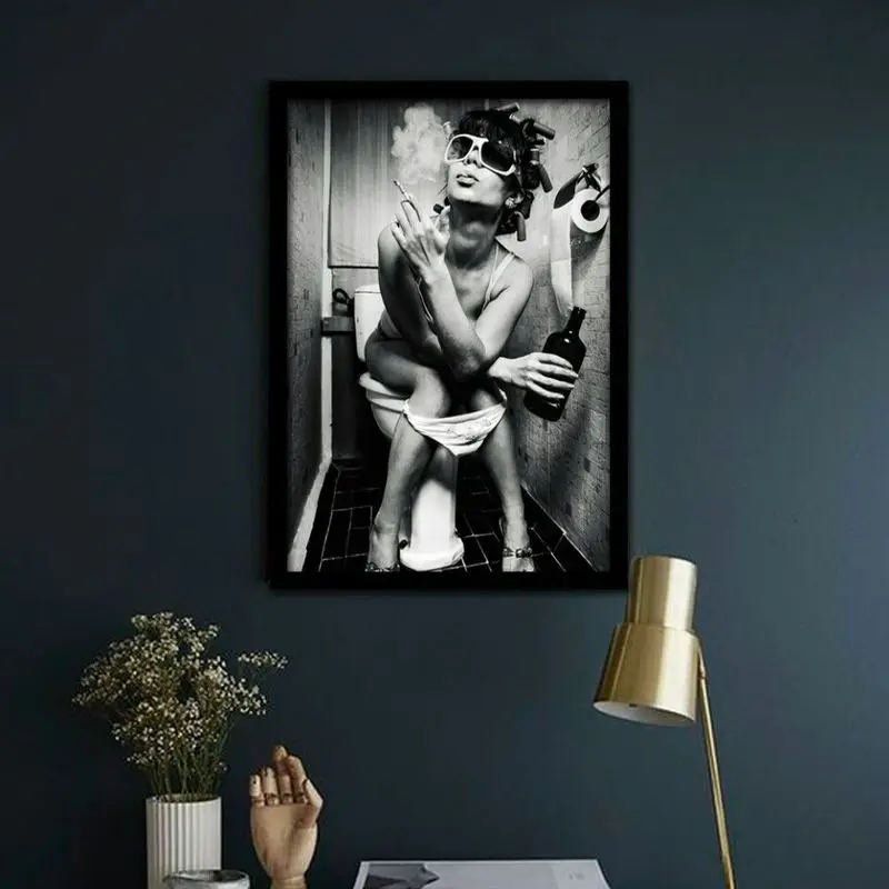 

Smoking Bathroom Framed Oil Painting By Numbers Figure Painting Coloring By Numbers Home Decoration for Living Room Wall Art