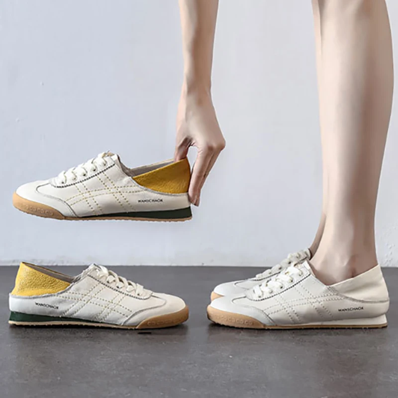 High Quality New Women's Shoes Soft Sole Comfortable Shallow Mouth Flats Shoes Two Wear Soft Leather White Shoes Women Free Ship 4