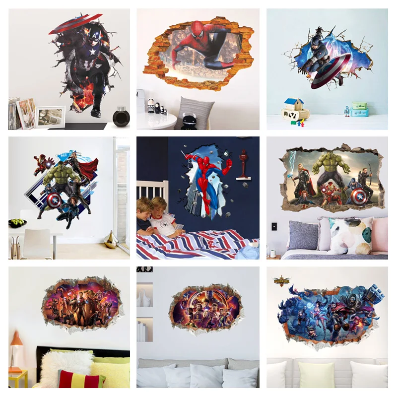 

Marvel Super Heros Wall Stickers For Kids Room Accessories Home Decor Spiderman Batman Ironman Hulk Avengers Mural Art Decals