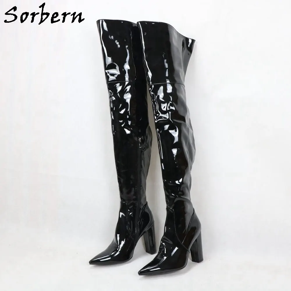 Sorbern Fashion Block Heel Female Boots Block Heels Pointy Toe Custom Patent Colors Chunky Heel Shoe Size 13 Womens Shoes