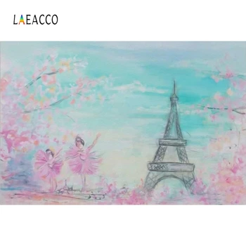 

Laeacco Photography Backgrounds Ballet Dancing Eiffel Tower Blossom Photo Backdrops Children Newborn Photophone Baby Shower Prop