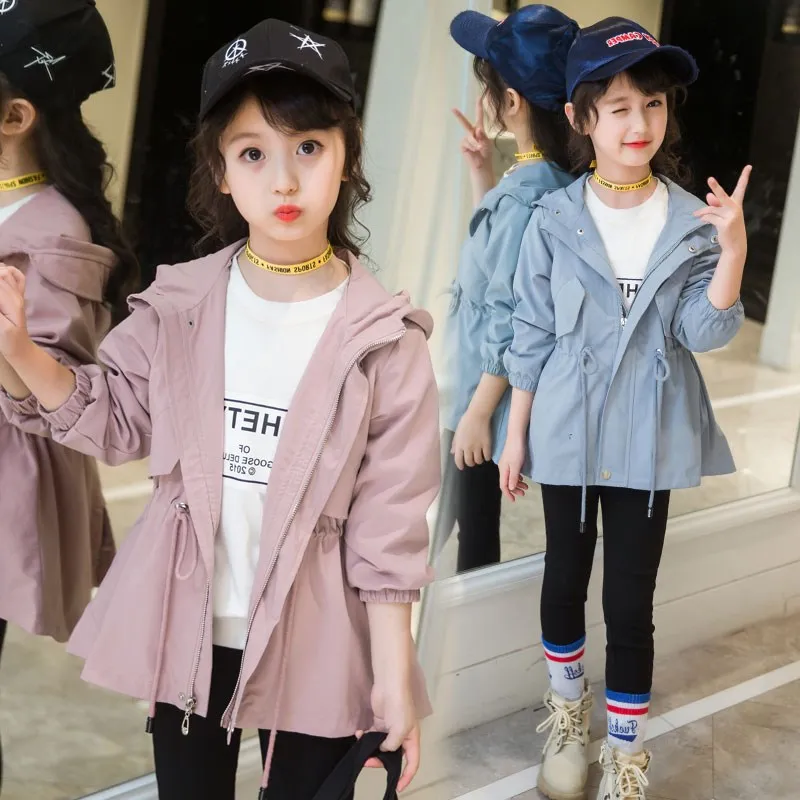 

Childrenswear Girls Spring And Autumn Fashion Hooded Coat New Style Korean-style Big Boy Spring Slim Fit Trench Coat