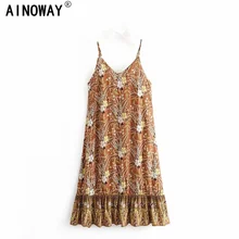 Vintage chic women floral print sleeveless beach Bohemian Spaghetti Strap Midi dress Ladies Summer Boho happie dress vestidos