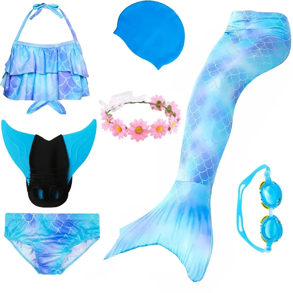 

2019 HOT Kids Girls Mermaid Tails with Fin Swimsuit Bikini Bathing Suit Dress for Girls With Flipper Monofin For Swim
