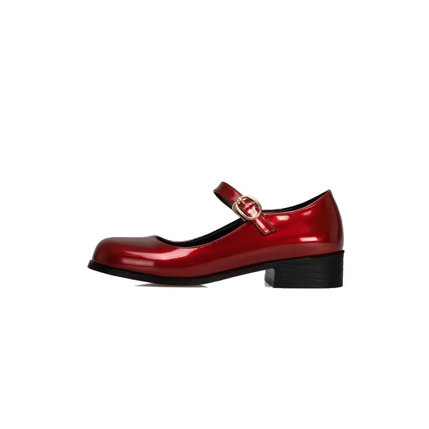 QUTAA/ г. Весенне-осенние женские туфли с круглым носком на среднем квадратном каблуке Универсальные женские туфли-лодочки из искусственной кожи с пряжкой большие размеры 34-43 - Цвет: Красный