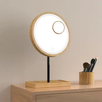 

Wooden Desktop LED Makeup Mirror 3X Magnifying USB Bright Mirrors Beauty Screen Touch Light Diffused Adjustable Charging P8J9