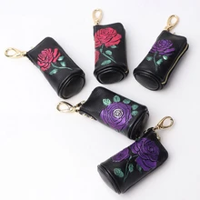 Окрашенный розовый мешок для ключей на молнии верхний слой кожаный автомобильный брелок Портативный Женский кошелек современный автомобильный брелок