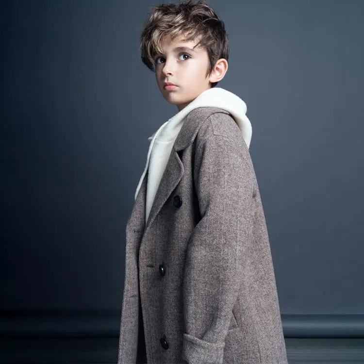 

2019 Autumn Winter Children Boys Wool Coat Kids Boys Thick Warm Korean Version Clothes Teenage Cotton Double Breasted Jacket