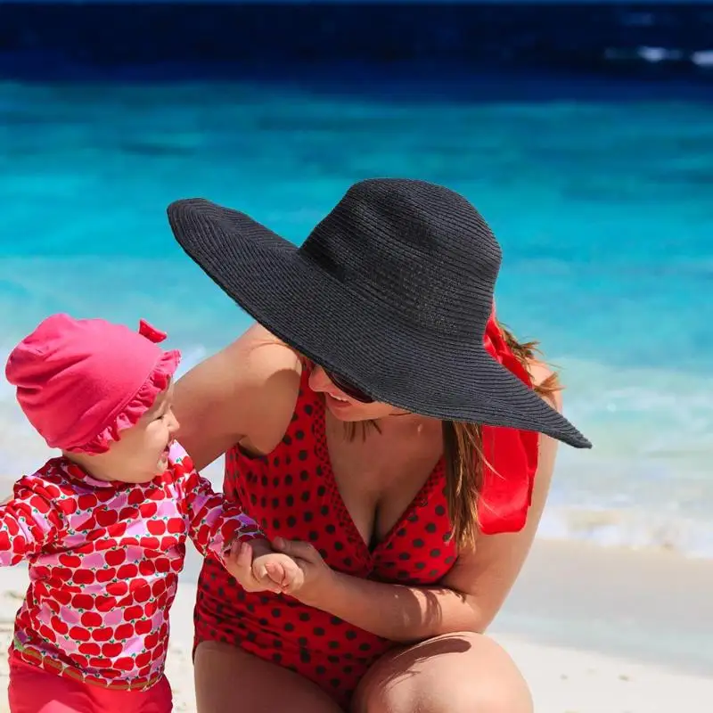 Women Straw Knitted Hat Summer Sun Protection Wide Brim Bucket Cap Women Girl Beach Foldable Visor Panama Hat Dropshipping