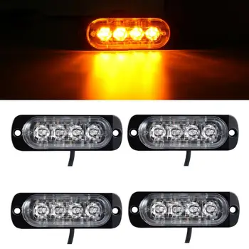 

Fuleem 4PCS 4LED Amber Car Truck Emergency Beacon Warning Hazard Flash Strobe Light Bar Side Light 12V 24V Waterproof