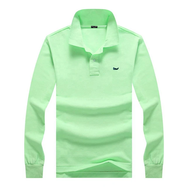 High Quality Spring Autumn 100% Cotton Embroidery Logo Casual Polo Shirts Men's Long Sleeve Polo Shirt 2021 New Arrival Tops Tee Light green